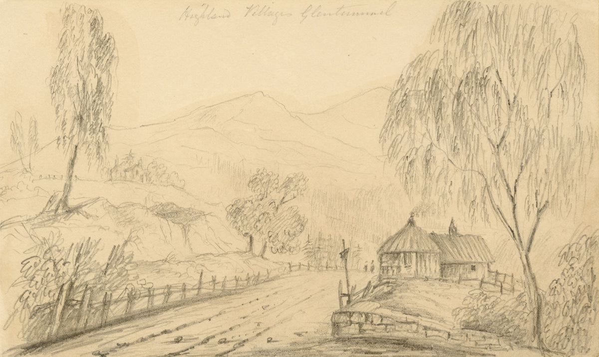 Alfred Swaine Taylor, Highland Village, Glentummel, Scotland – 1833 drawing