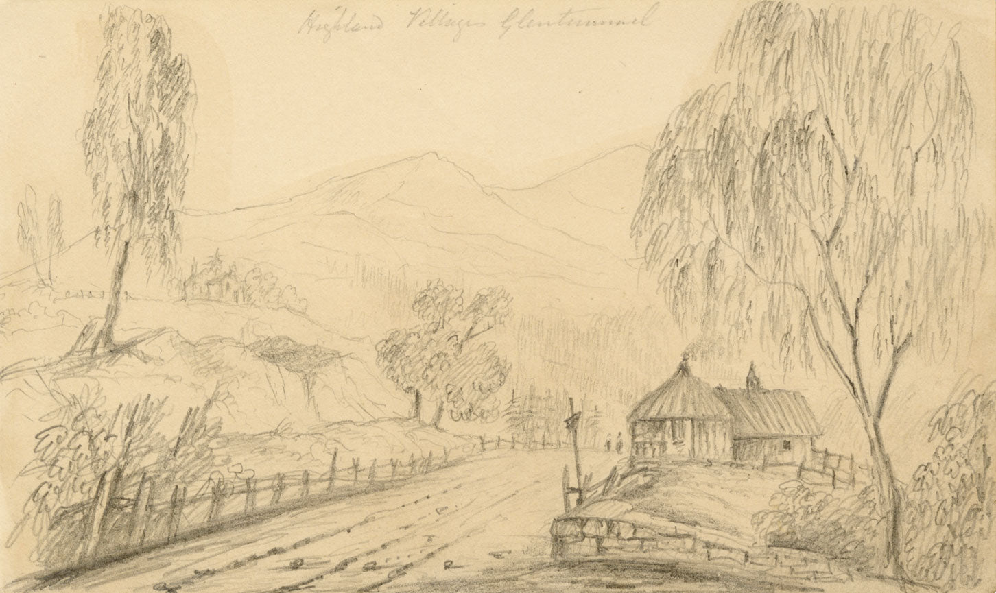 Alfred Swaine Taylor, Highland Village, Glentummel, Scotland – 1833 drawing