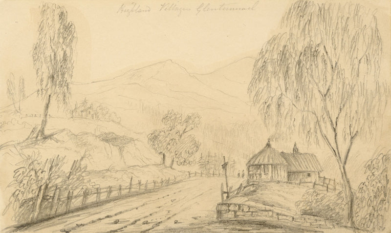 Alfred Swaine Taylor, Highland Village, Glentummel, Scotland – 1833 drawing