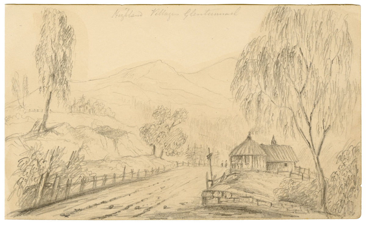 Alfred Swaine Taylor, Highland Village, Glentummel, Scotland – 1833 drawing