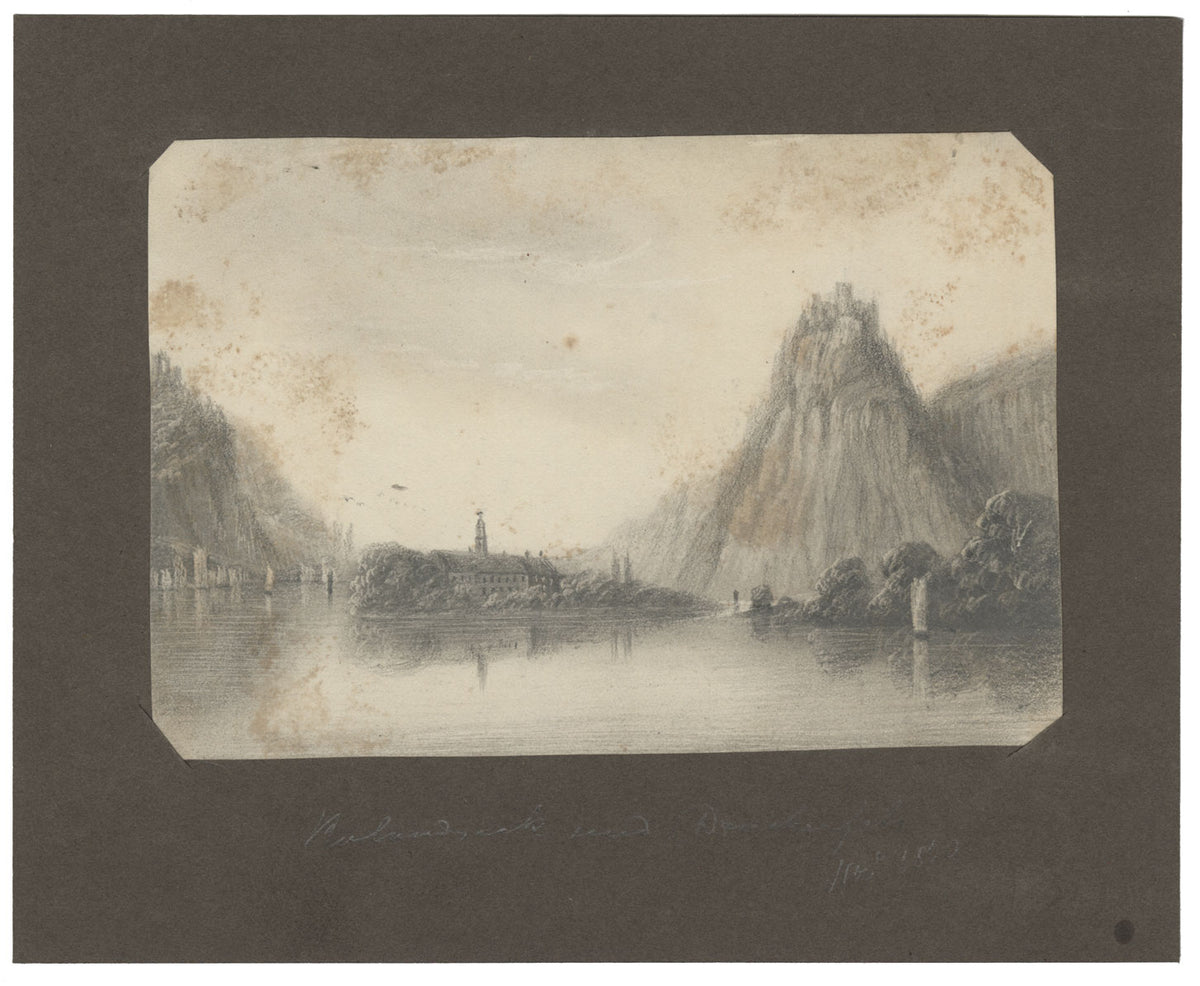 Alfred Swaine Taylor, Rolandseck & Drachenfels, Rhine – 1829 graphite drawing