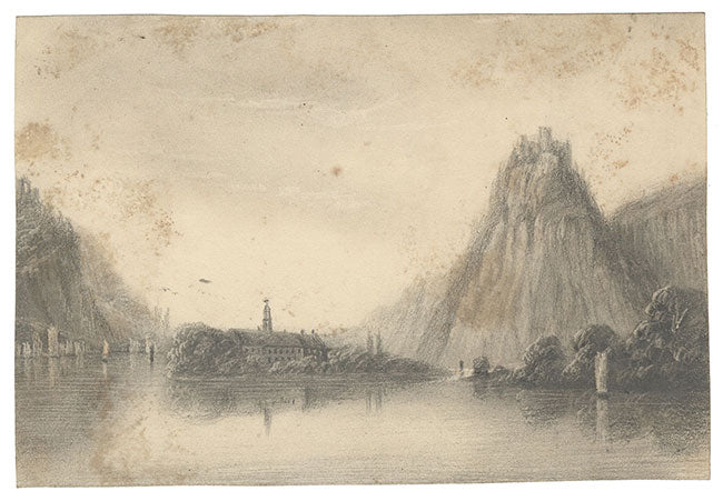 Alfred Swaine Taylor, Rolandseck & Drachenfels, Rhine – 1829 graphite drawing