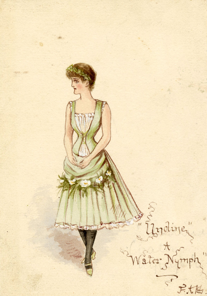 F.A.B., Theatre Costume: 'Undine' A Water Nymph – 1880s watercolour painting