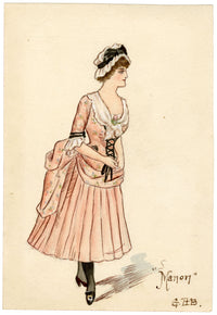GHB, Vestuario teatral: «Manon» – Acuarela original de la década de 1880