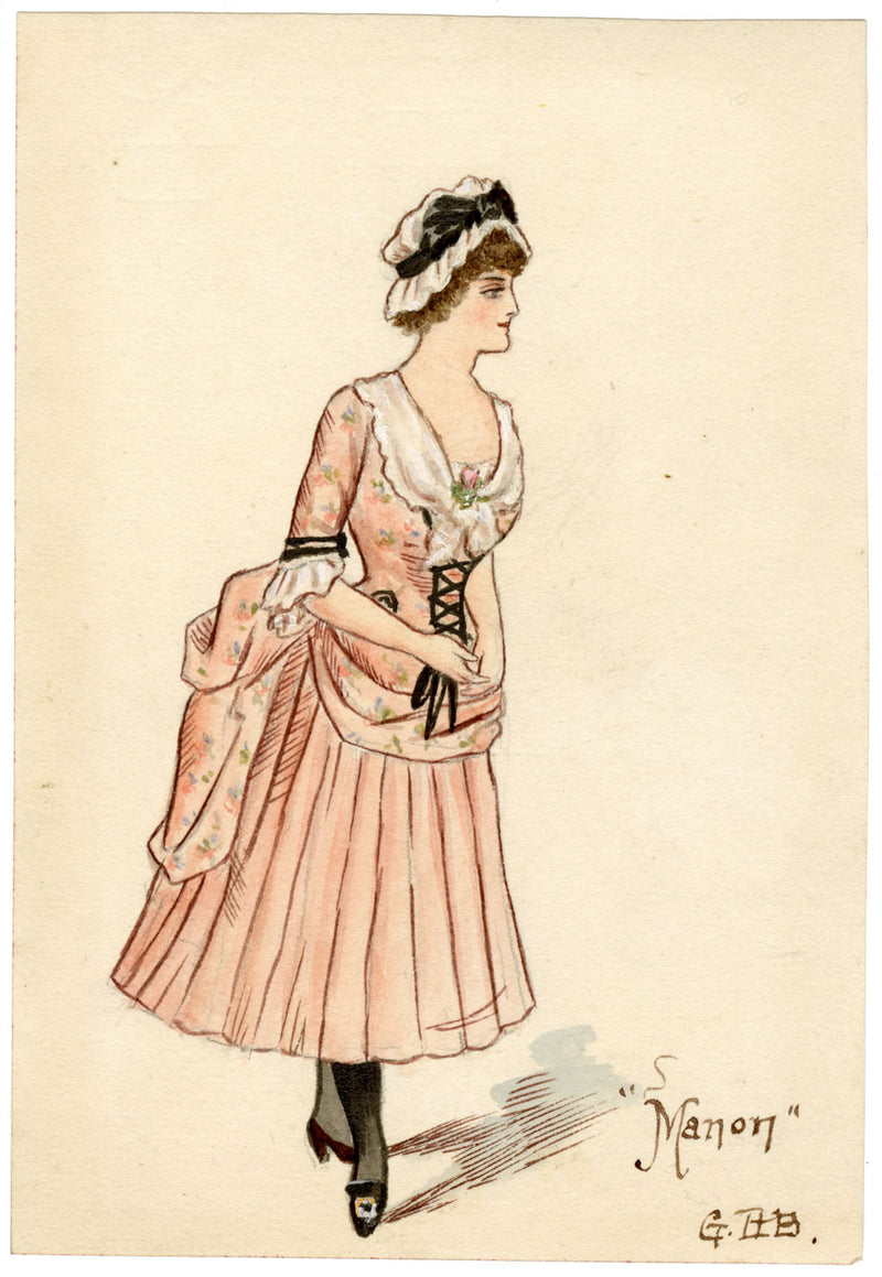 GHB, Vestuario teatral: «Manon» – Acuarela original de la década de 1880