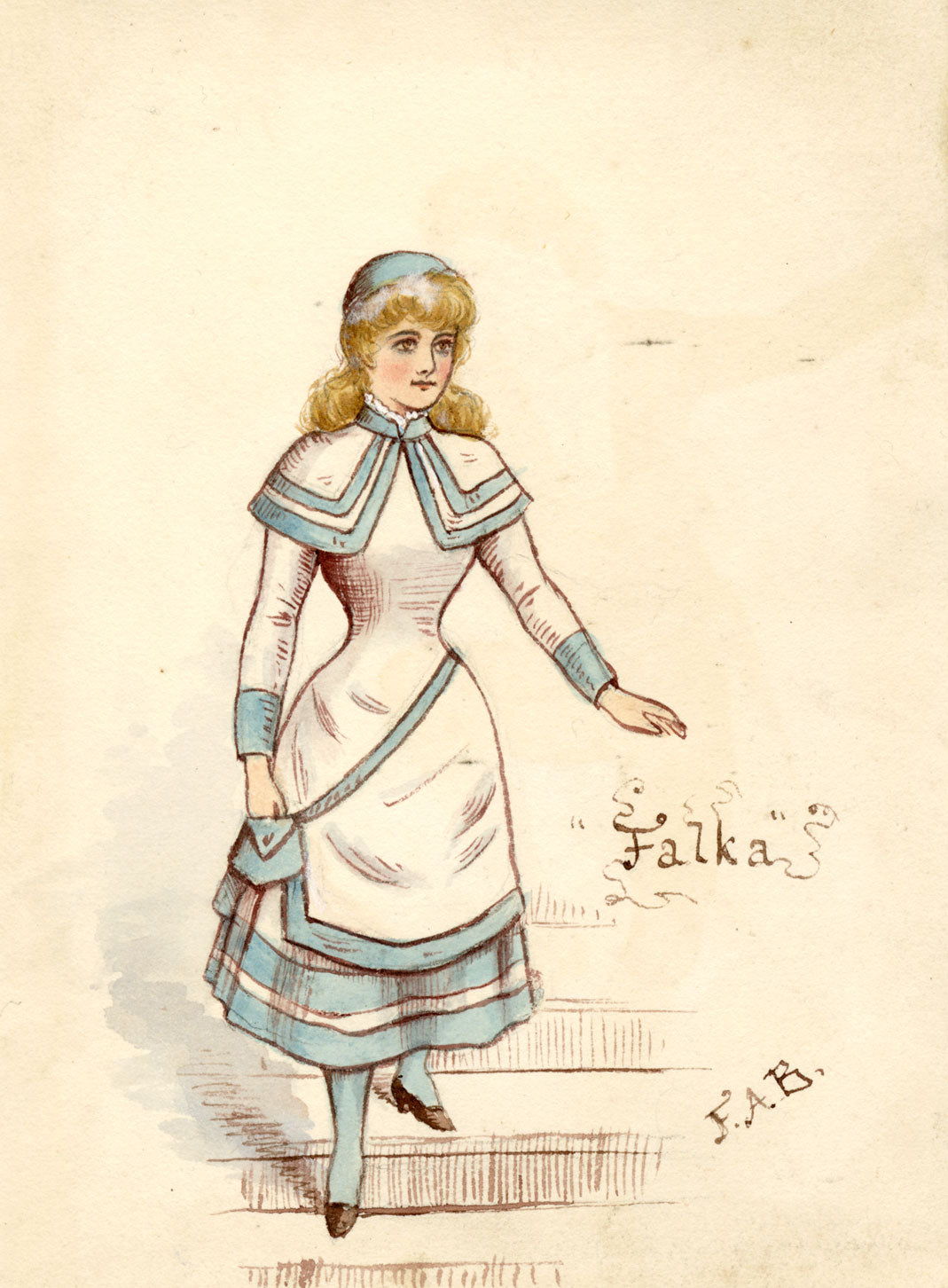 F.A.B., Theatre Costume: 'Falka' – Original 1880s watercolour painting