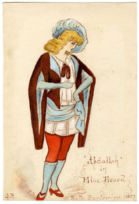 GB, Traje de teatro: Abdallah con Barba Azul, Pantomima de Bath – 1887 acuarela