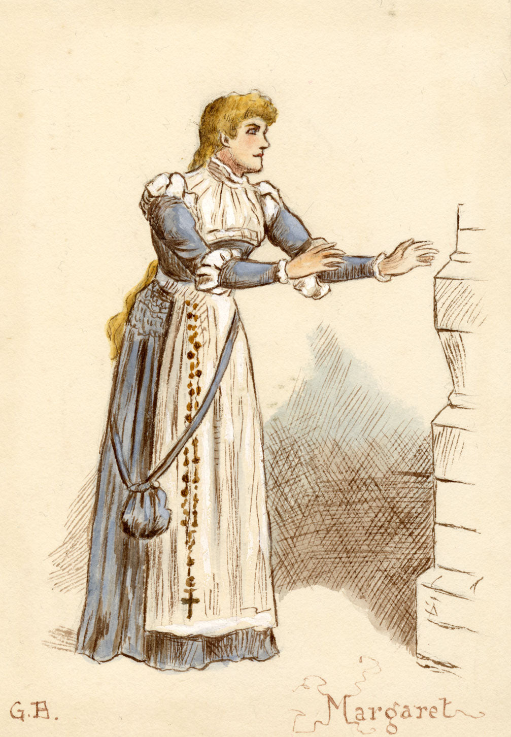 G.B., Theatre Costume: Margaret – Original 1880s watercolour painting