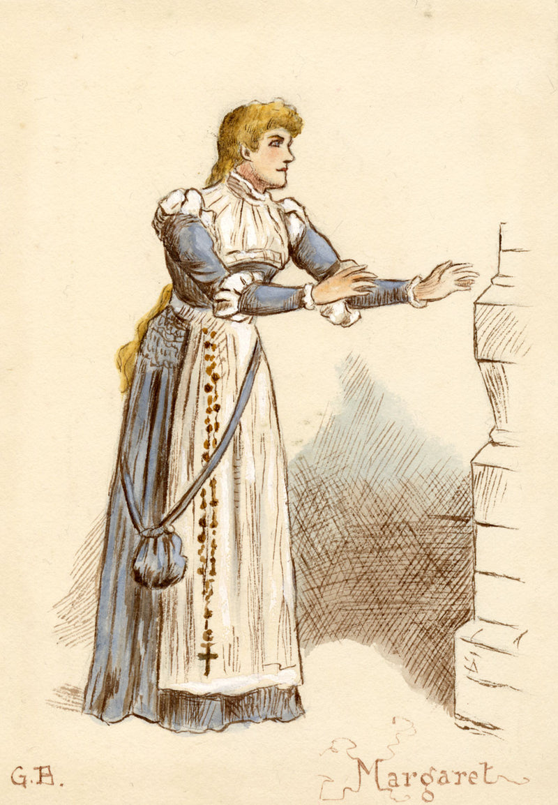 G.B., Theatre Costume: Margaret – Original 1880s watercolour painting