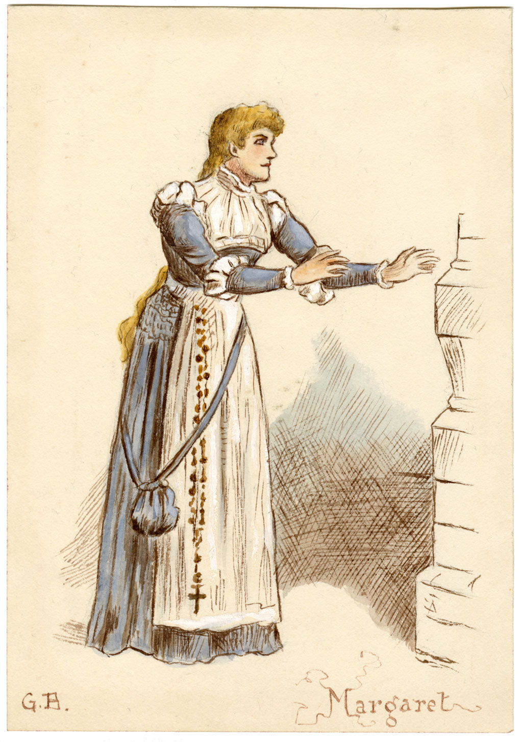 GB, Vestuario teatral: Margaret – Pintura original en acuarela de la década de 1880