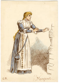 GB, Vestuario teatral: Margaret – Pintura original en acuarela de la década de 1880
