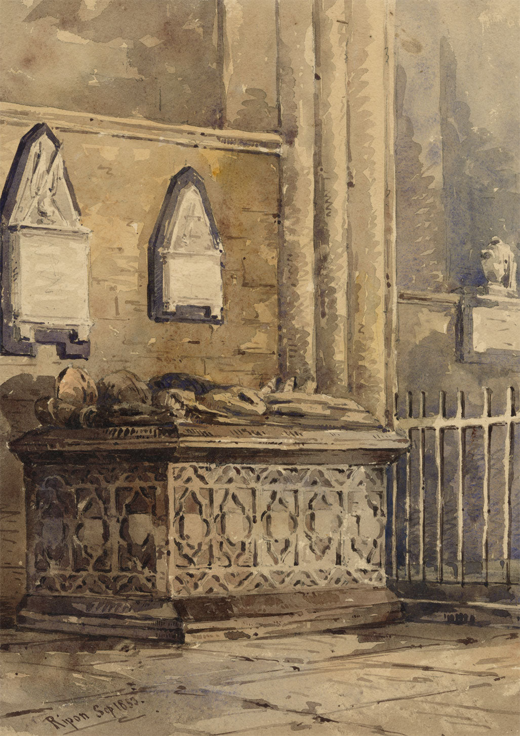 Sir Thomas Markenfield Effigy Tomb, Ripon Cathedral – 1853 watercolour painting