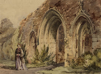 Whalley Abbey, Lancashire – Original mid-19th-century watercolour painting