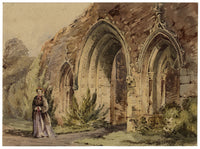 Whalley Abbey, Lancashire – Original mid-19th-century watercolour painting
