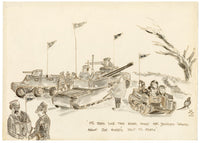 M.D., British Army in Aden Cartoon – Original mid-20th-century pen & ink drawing