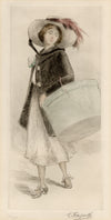 Gustave Fraipont, Woman in a Feathered Hat – late 19th-century etching print