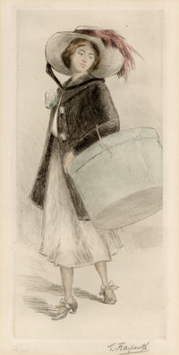 Gustave Fraipont, Woman in a Feathered Hat – late 19th-century etching print