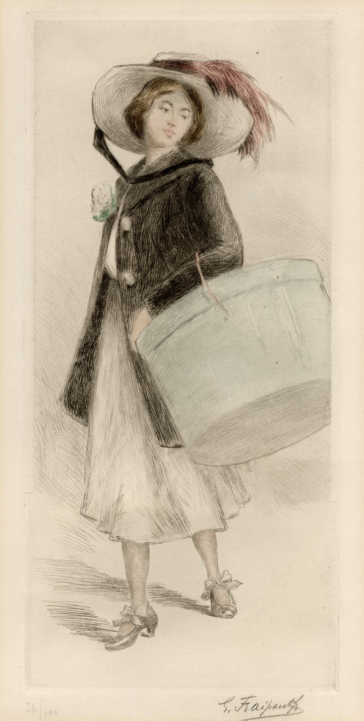Gustave Fraipont, Woman in a Feathered Hat – late 19th-century etching print