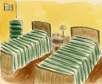 S. Foley, Interior Design 1950s Twin Bedroom – mid-20th-century watercolour