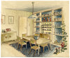 S. Foley, Interior Design 1950s Dining Room – mid-20th-century watercolour