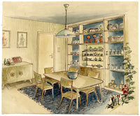 S. Foley, Interior Design 1950s Dining Room – mid-20th-century watercolour