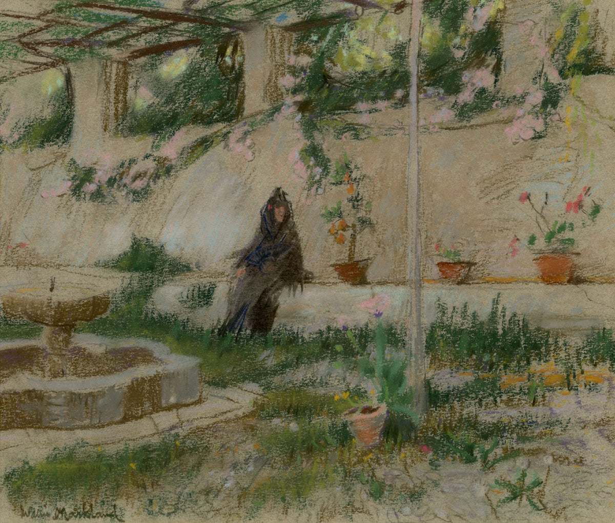 Francis Wallis-Markland (Frank Hind), Granada Patio – c.1905–1908 pastel drawing