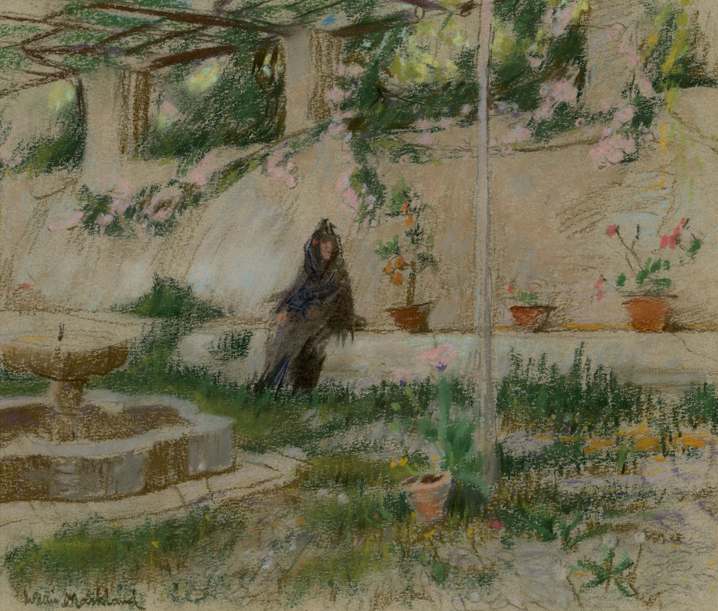 Francis Wallis-Markland (Frank Hind), Granada Patio – c.1905–1908 pastel drawing