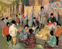 Ivy T. Attwell, Japanese Kimono Shopping Hall – Original 1950s gouache painting