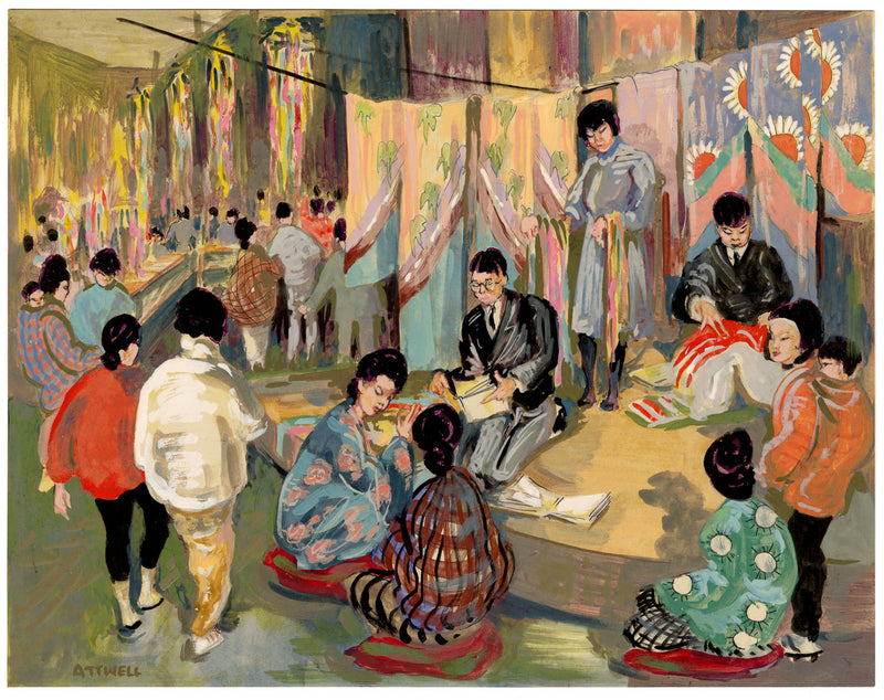 Ivy T. Attwell, Sala Commerciale Kimono Giapponese – Dipinto a guazzo originale degli anni '50