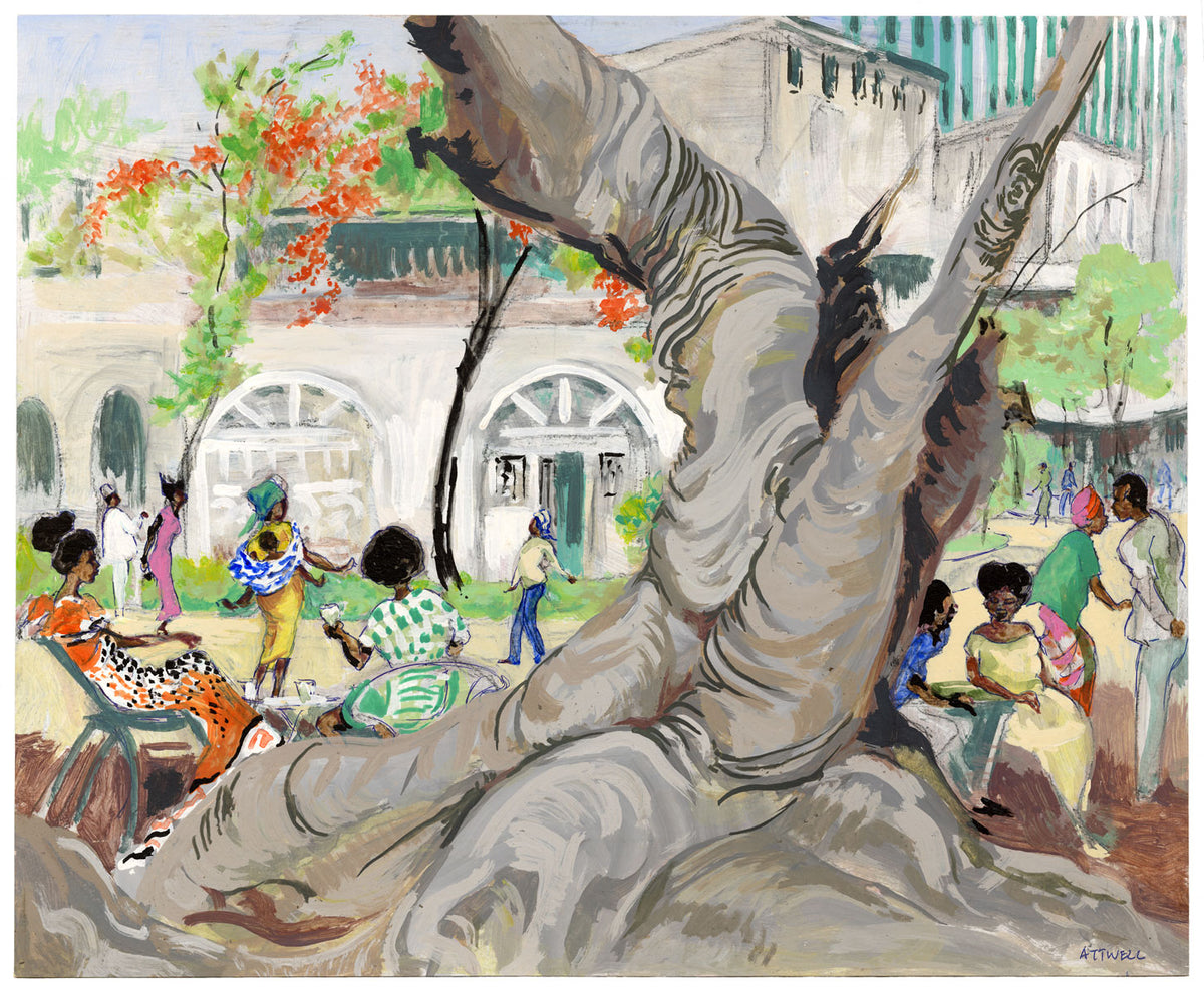 Ivy T. Attwell, Mirando el mundo pasar, África – Pintura al gouache de la década de 1950
