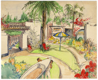 Ivy T. Attwell, Watching the World Go by, Africa – 1950s gouache painting