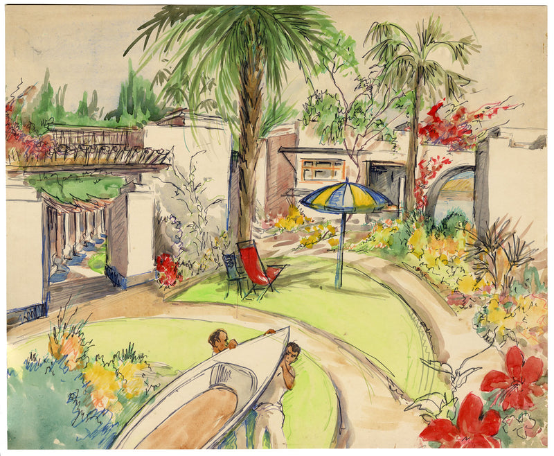 Ivy T. Attwell, Watching the World Go by, Africa – 1950s gouache painting