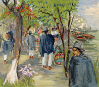 Ivy T. Attwell, Street Market, Peru – Original 1950s gouache painting