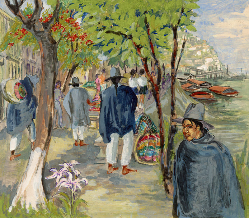 Ivy T. Attwell, Street Market, Peru – Original 1950s gouache painting