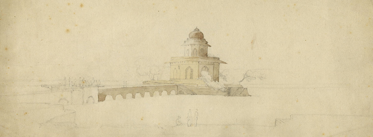 Attrib. Daniell, View of Domed Temple, India – c.1790s graphite & wash drawing