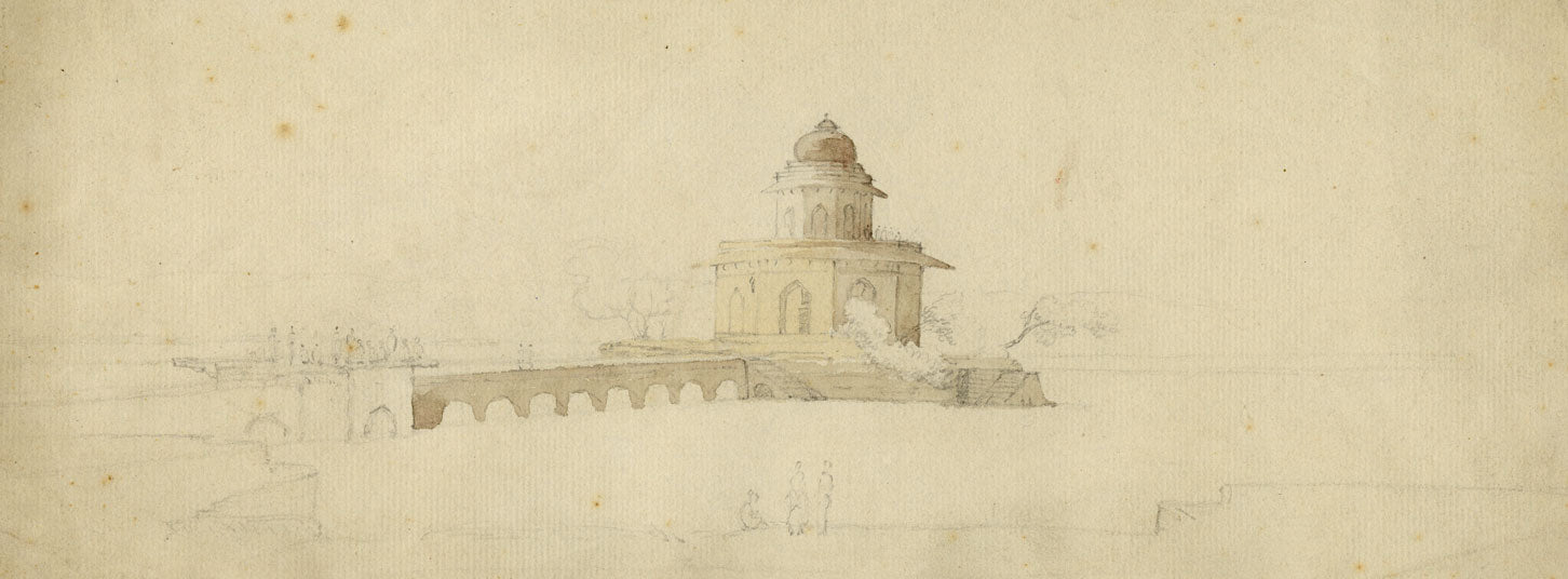 Attrib. Daniell, View of Domed Temple, India – c.1790s graphite & wash drawing