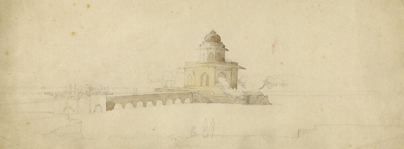 Attrib. Daniell, View of Domed Temple, India – c.1790s graphite & wash drawing