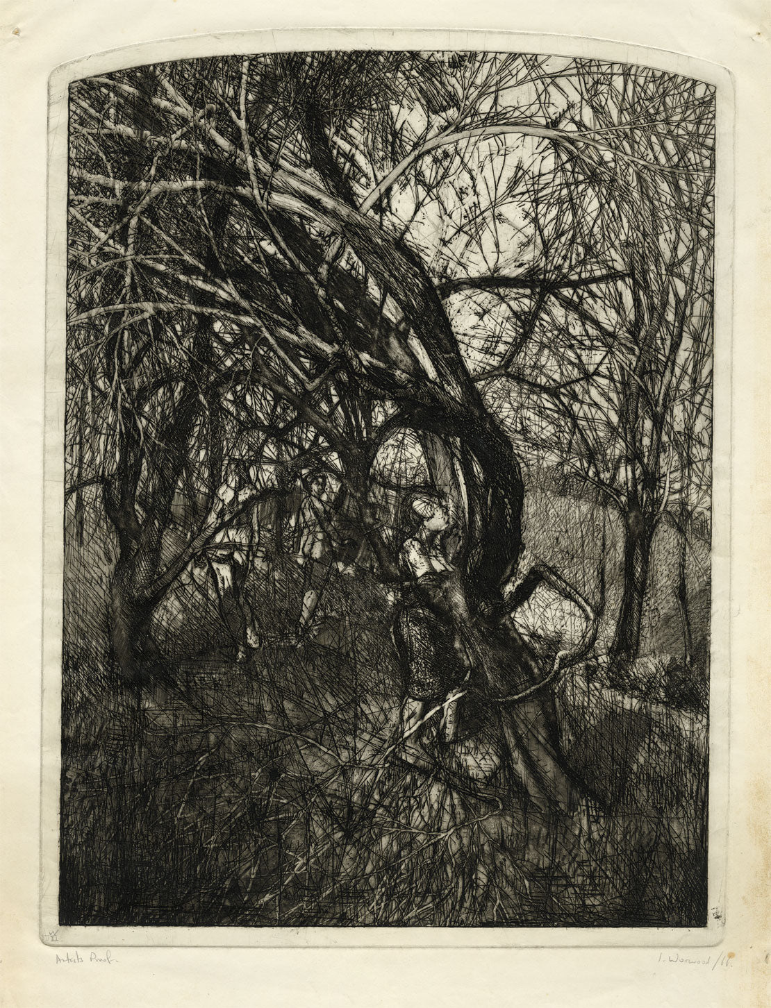Ian Worwood, Female Forms amongst Trees – Original 1966 etching print