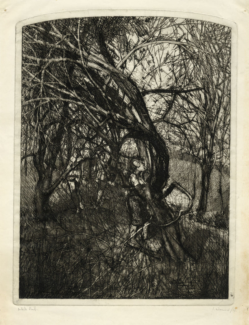 Ian Worwood, Female Forms amongst Trees – Original 1966 etching print