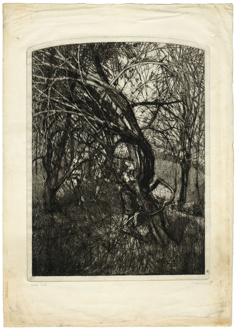 Ian Worwood, Female Forms amongst Trees – Original 1966 etching print