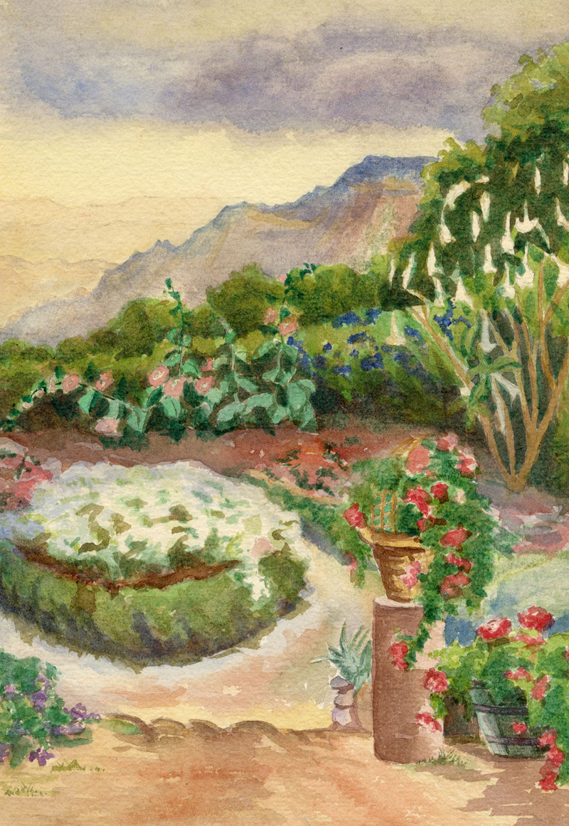 L.B.M., Garden, Gulmarg, Kashmir, India – Original c.1925 watercolour painting