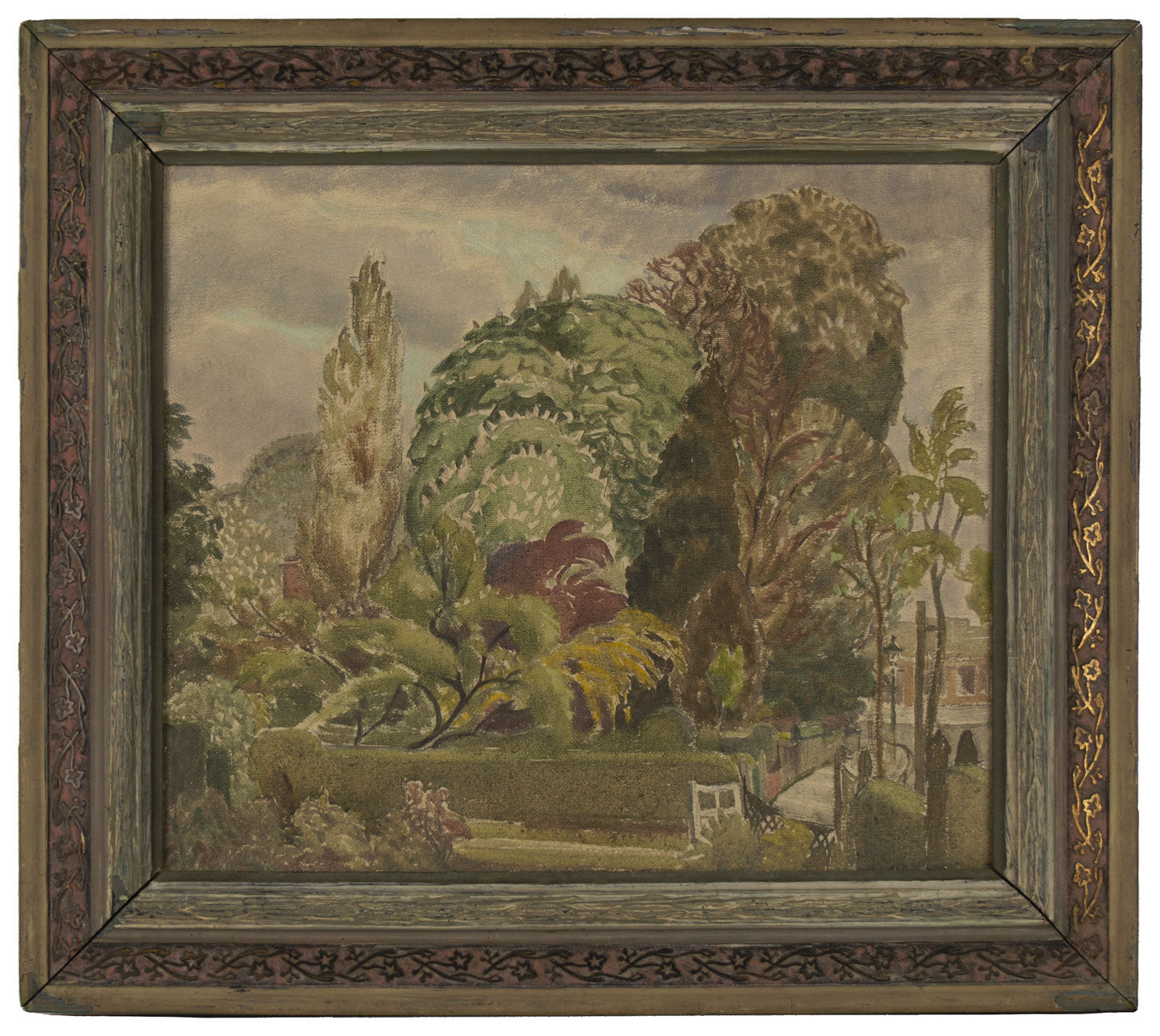 Greta Ward, Trees in Church Street, Enfield – Original c.1930s oil painting