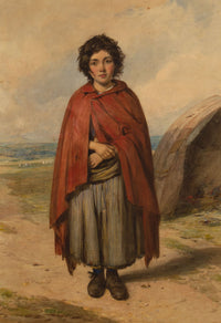 Octavius Oakley RWS, A Gypsy Girl in a Red Cloak –mid-C19th watercolour painting