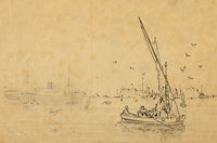 Port Said from the Water, Egypt – Original mid-19th-century pen & ink drawing