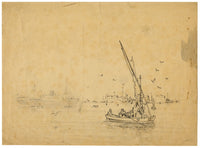 Porto Said visto dall'acqua, Egitto – Disegno originale a penna e inchiostro della metà del XIX secolo