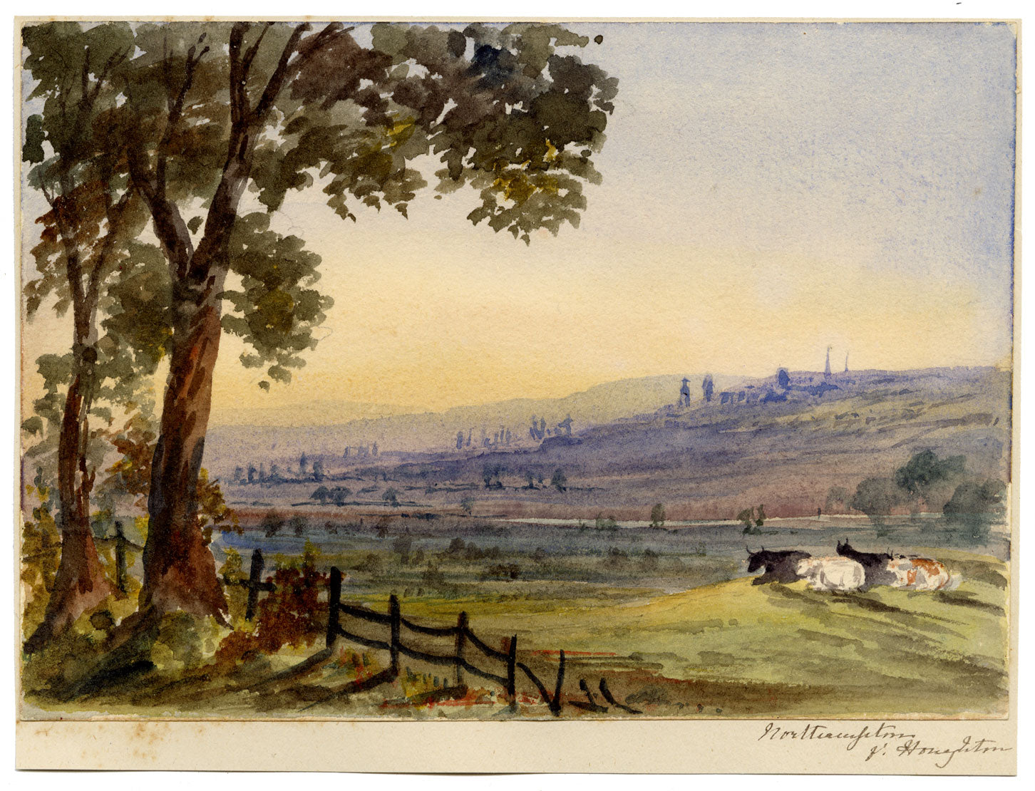 CJ Newcome, Northampton desde Houghton – Pintura original en acuarela de la década de 1870