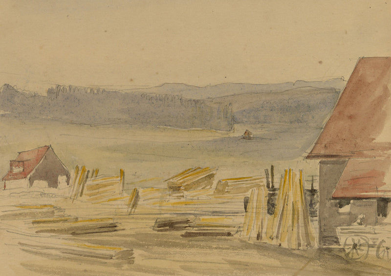 CJ Newcome, Deposito legname di Freudenstadt, Foresta Nera, Germania – acquerello del 1899