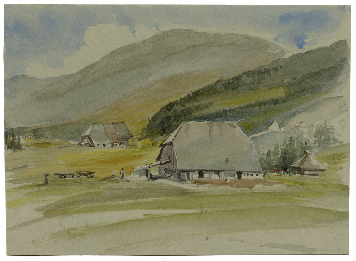C.J. Newcome, Farm Buildings, Titisee, Black Forest, Germany – 1899 watercolour
