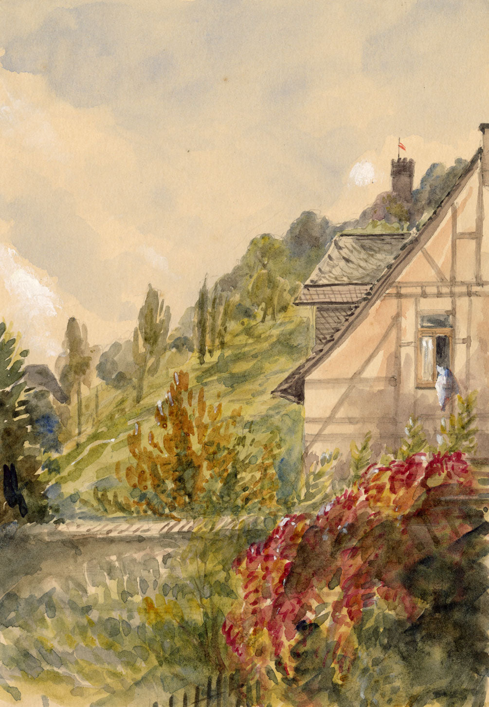 C.J. Newcome, Gardens, Burgallee, Bad Nauheim, Hesse, Germany – 1899 watercolour