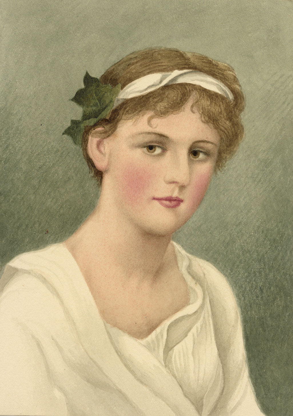 Portrait of a Woman in Classical Dress – Original 1890s watercolour painting